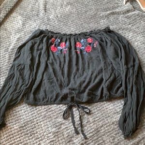 cute flower embroidered off the shoulders crop top